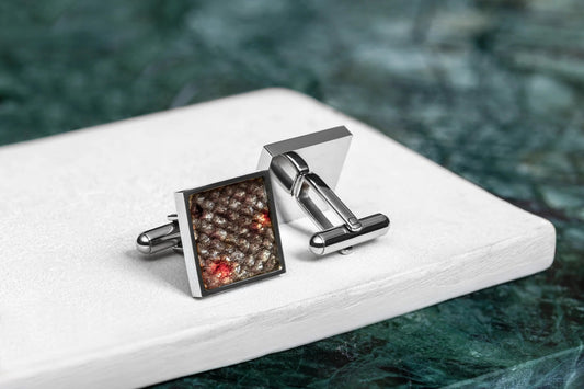 Cufflinks - Square - Red Spotted Trout Leather, a unique handmade accessory made of stainless steel and fish leather.