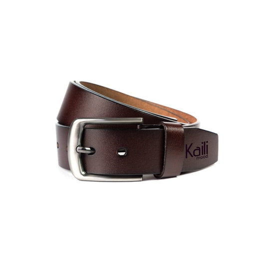 Men's Belt Genuine Leather - Dark Brown with Gunmetal Buckle. Sporty style, minimal design. Handcrafted in Italy. Adjustable size. Perfect premium gift. Rigid Gift Box Packaging.