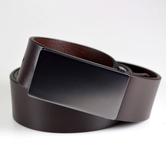 Men's Leather Belt with Full Brushed Black Nickel Buckle - High-quality 3mm thick full-grain vegetable-tanned leather belt. Adjustable length. Width: 35mm. Available in 90cm, 100cm, and 110cm lengths.
