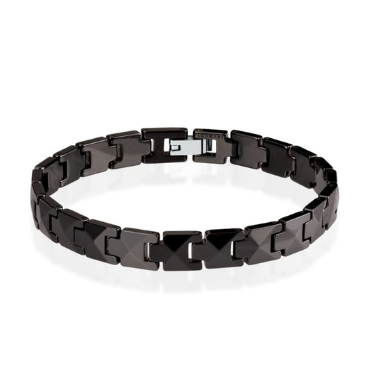 Genf bracelet for Him, a black ceramic accessory with a silver clasp. Stylish and durable, perfect for casual or formal settings.
