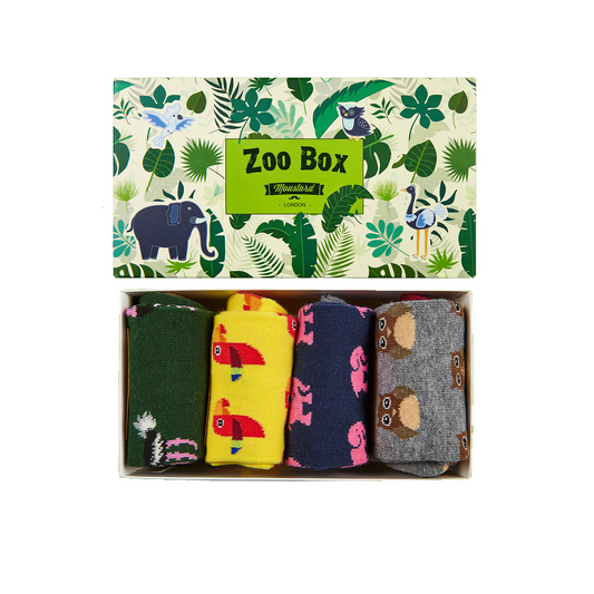 Animal Socks Box: Ostrich, Elephant, Parrot, and Owl socks made from soft, durable cotton blends. High-quality men's accessories from Men In Style.