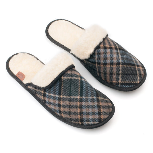 Lambswool Slippers, a pair of cozy footwear with fur lining, handmade in Europe. Crafted with high-quality materials for enduring comfort.