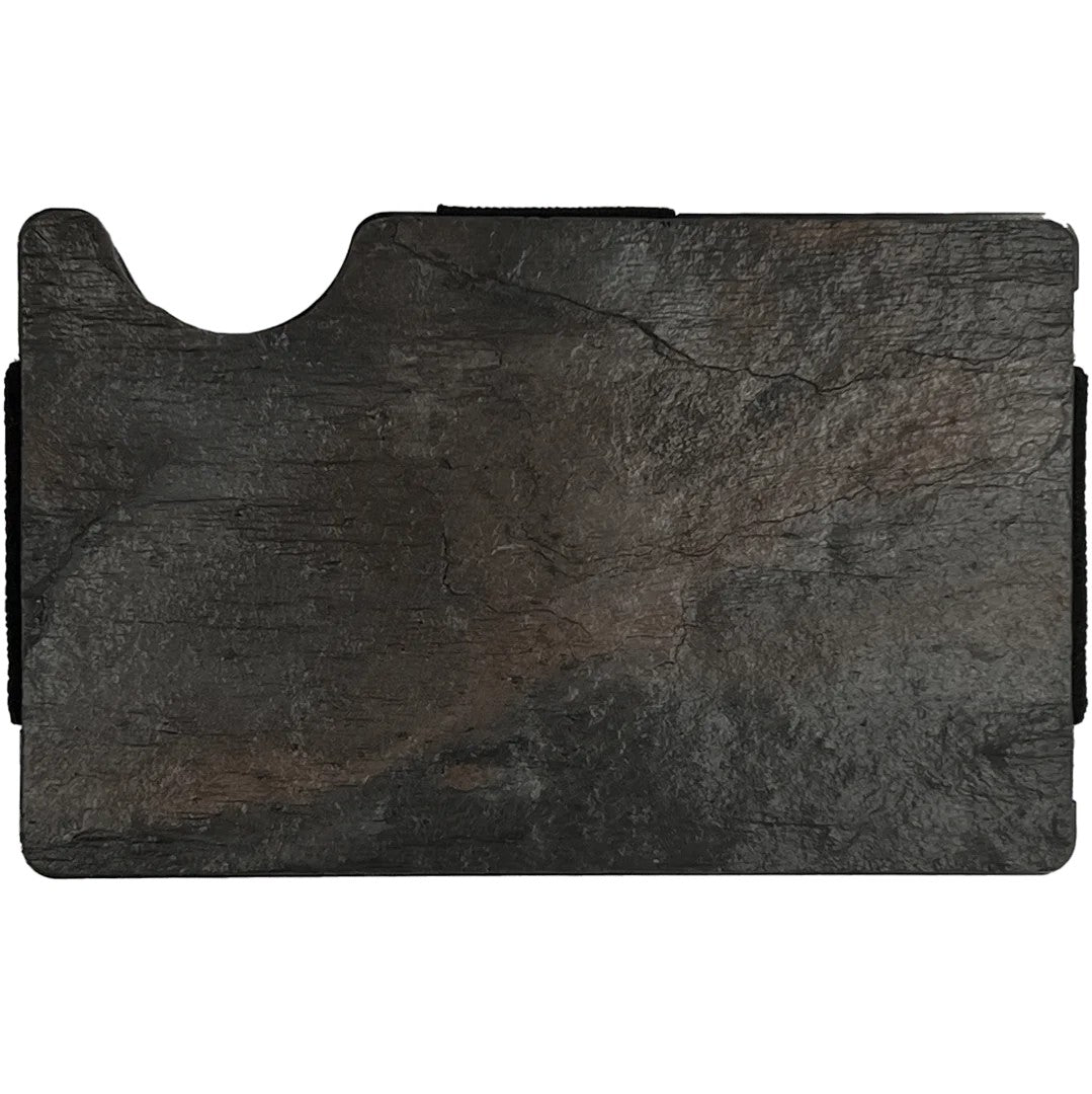 A minimalist slate card holder with RFID blocking, securely storing up to 12 cards. Nature-inspired design using natural slate stone.