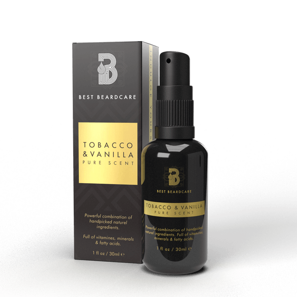 A black bottle of Choose Your Beard Oil (30ML) with a black label and a box nearby, promoting nourishment and care for your facial hair.