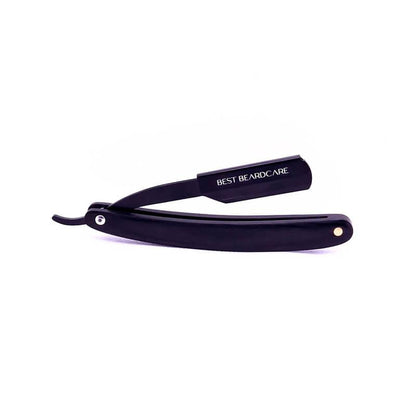 A black Shavette Razor with a wooden handle, providing a precise and comfortable shave. Upgrade your shaving routine with this premium barber knife from Men In Style.