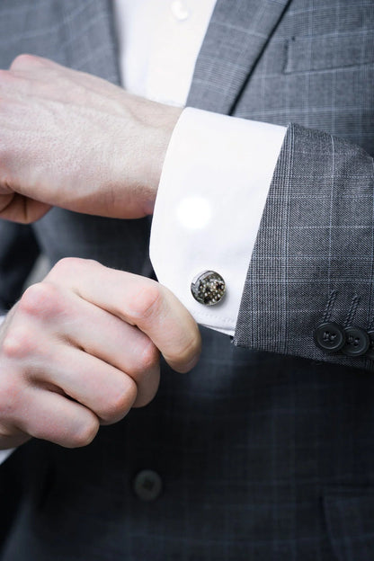 Cufflinks - Round - Black Spotted Trout Leather