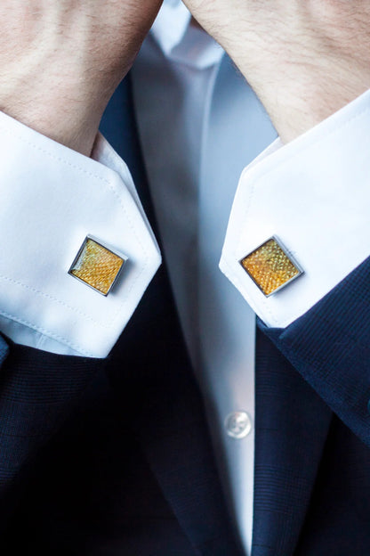 Cufflinks – Square – Yellow Trout Leather