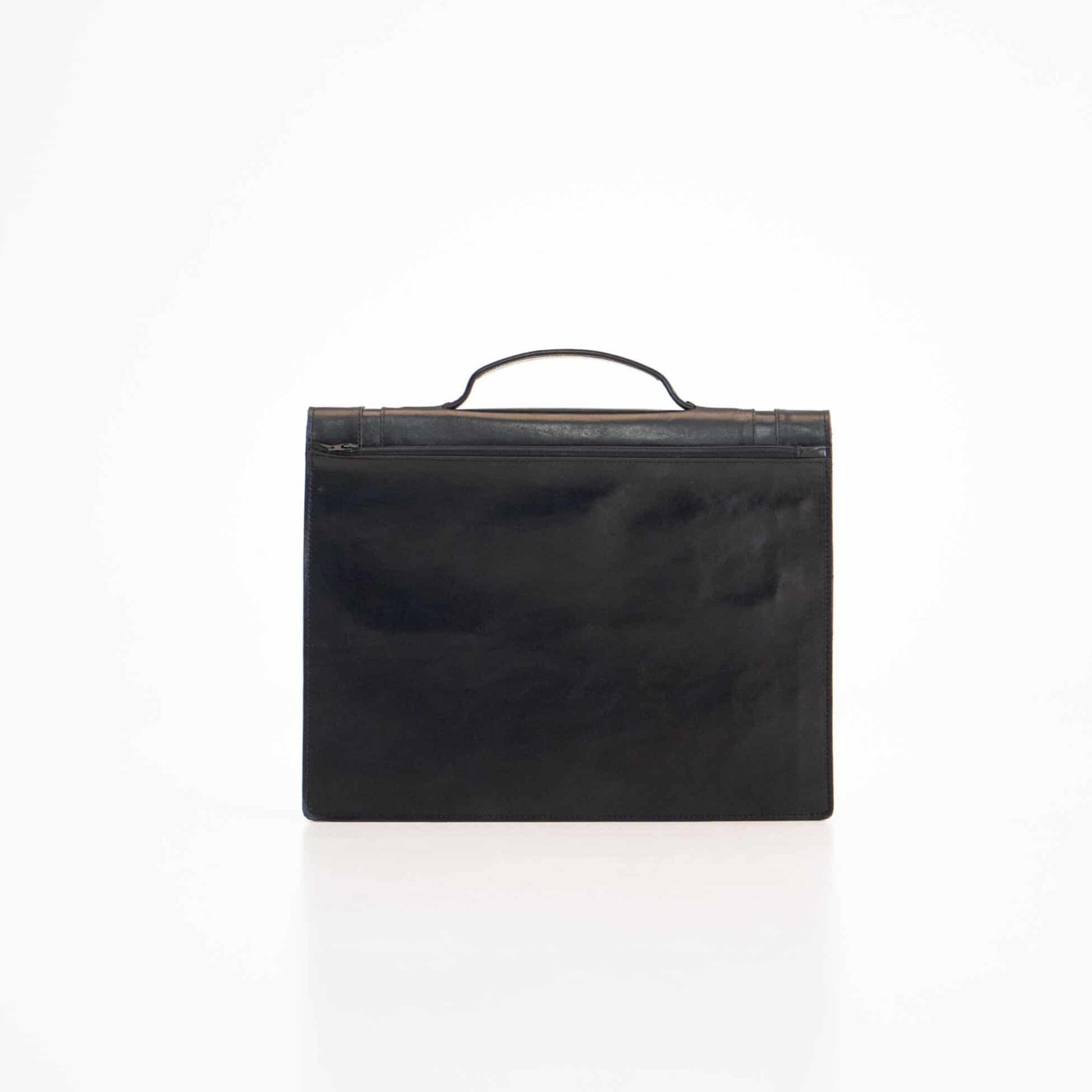 Genuine Leather Briefcase - 1 Compartment - Black. A sleek black bag with a handle, perfect for professional use. Ample storage and convenient pockets for essentials like passports and mobile phones. Lightweight and durable, crafted from genuine leather. Elevate your style with this sophisticated accessory from Men In Style.