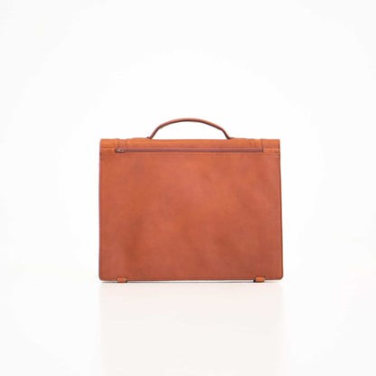 A professional brown leather briefcase with a handle, perfect for the modern man. Features ample storage, easy access pockets, and a carabiner for keys. Crafted from genuine leather for durability and timeless elegance. Elevate your style with the Genuine Leather Briefcase from Men In Style.