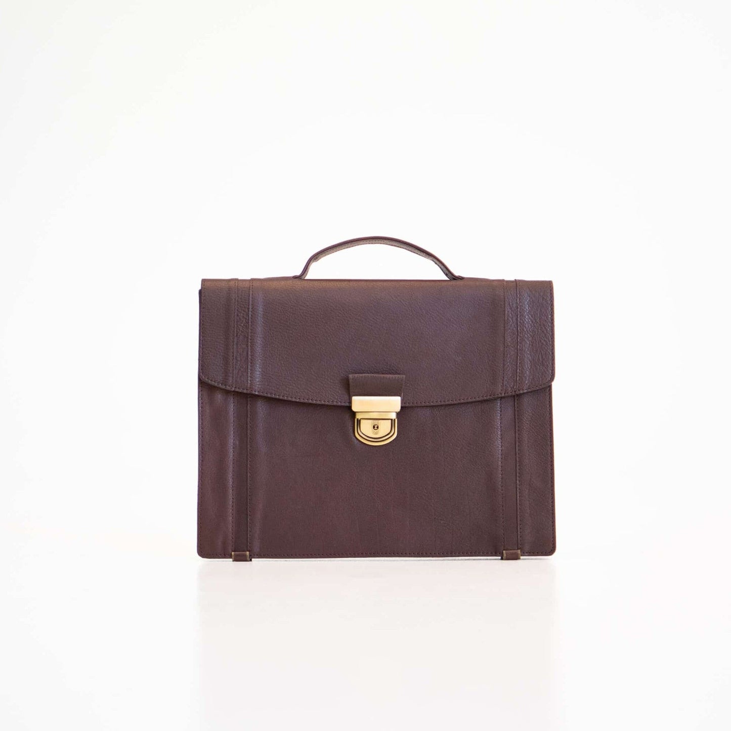 Genuine Leather Briefcase - 1 Compartment - Dark Brown, featuring a handle and lock, crafted for professional style and functionality.