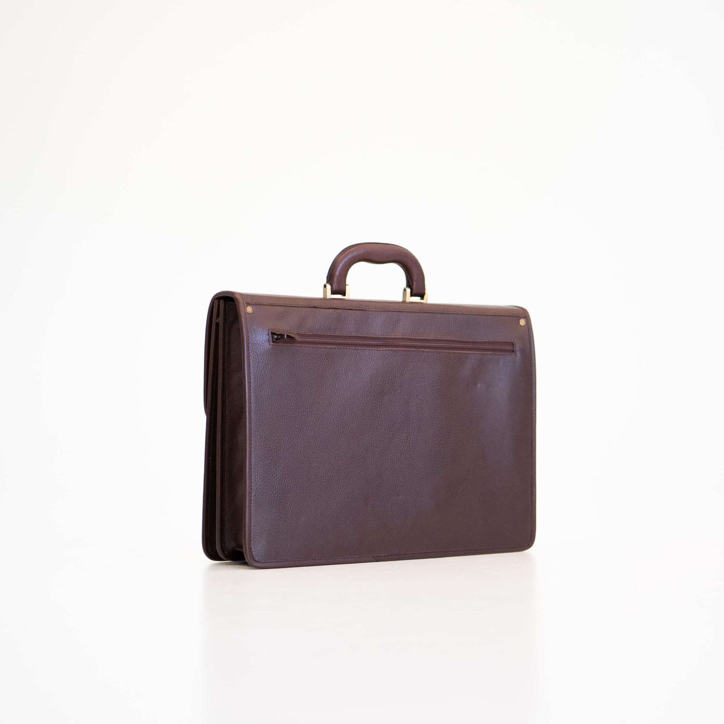 Genuine Leather Briefcase - 2 Compartments - Dark Brown