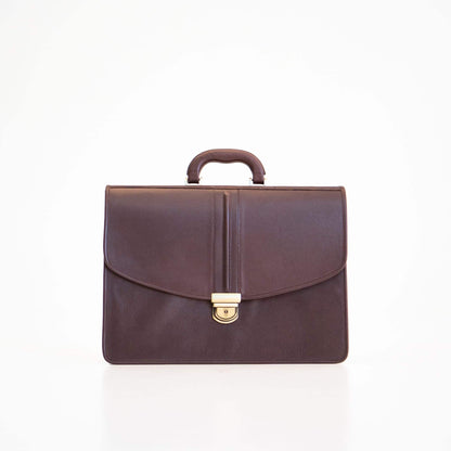 Genuine Leather Briefcase - 2 Compartments - Dark Brown, featuring a secure lock, crafted for professionals seeking style and functionality in men's accessories.