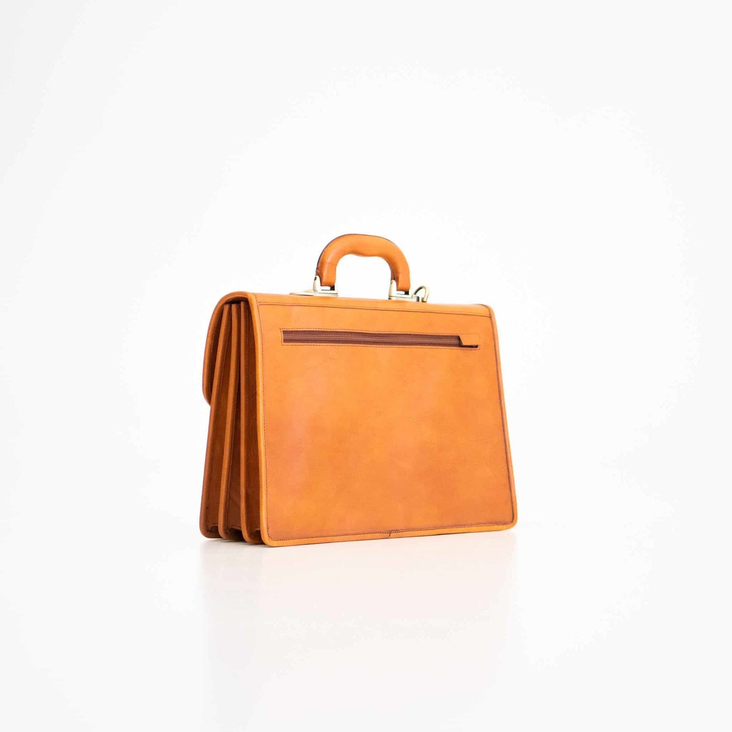 Genuine Leather Briefcase - 3 Compartments - Cognac, featuring a handle, spacious interior, and elegant design for professional use.