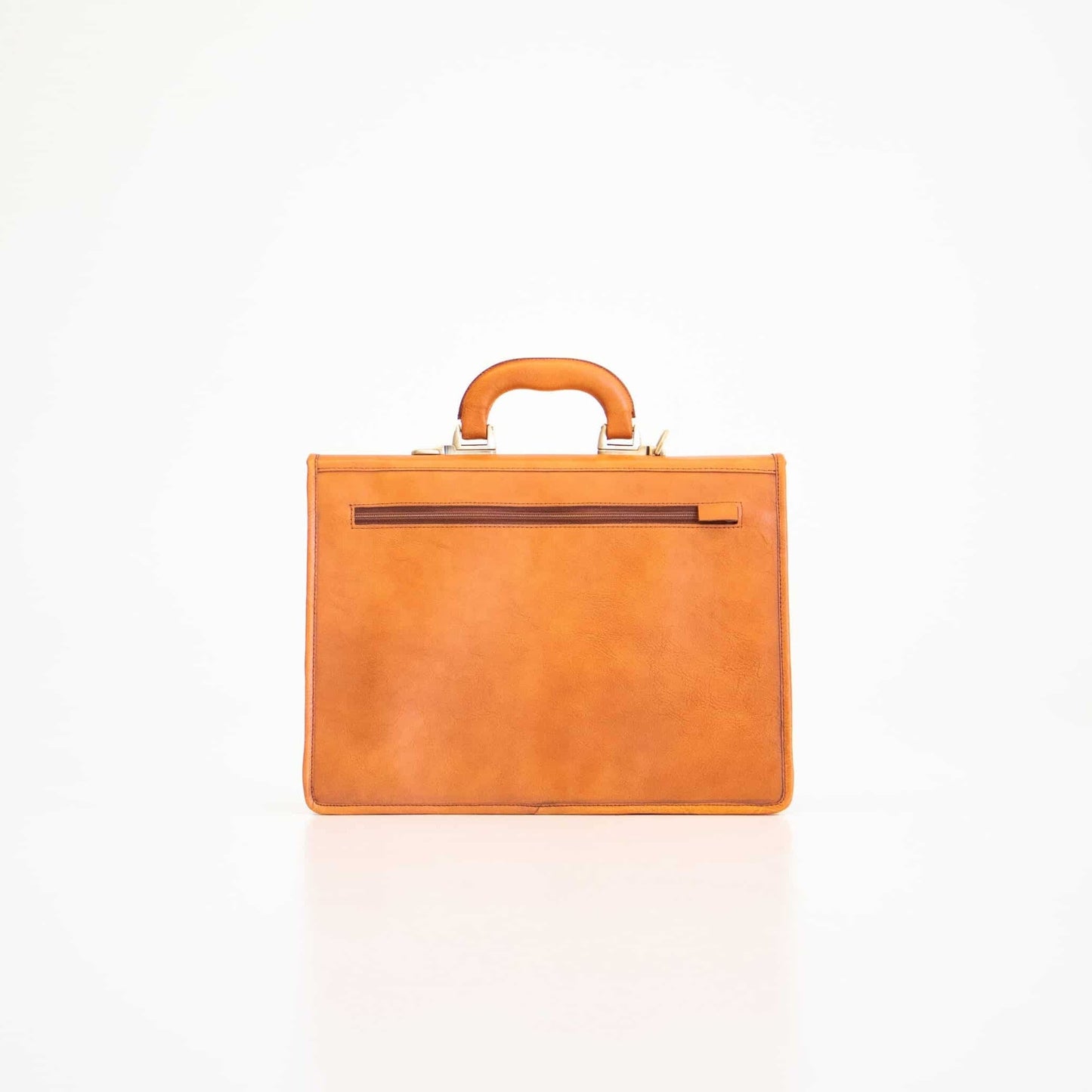 Genuine Leather Briefcase - 3 Compartments - Cognac, features a sleek design with a handle, perfect for organized, professional use.