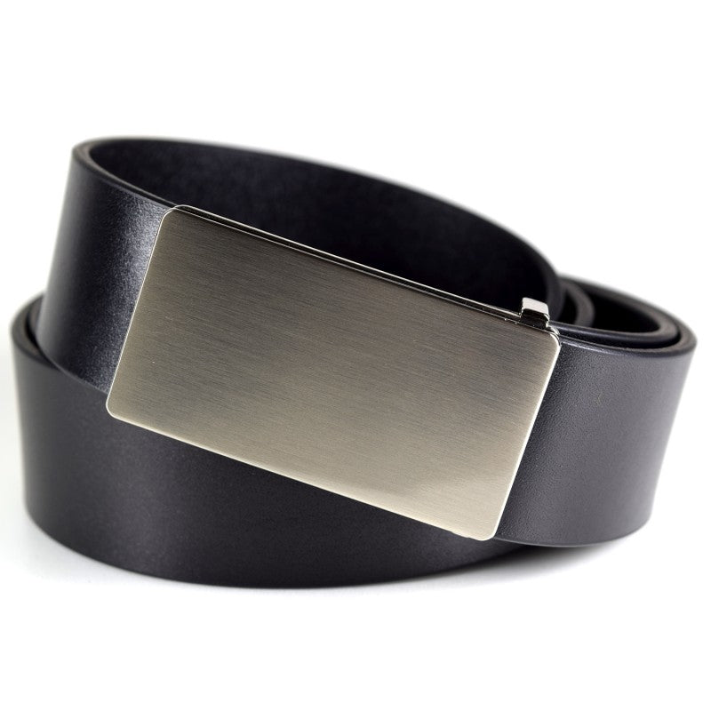 Men's Leather Belt - Full Brushed Nickel Buckle, featuring high-quality vegetable-tanned leather and adjustable fit, ideal for stylish men's accessories.