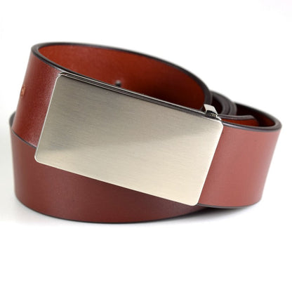 Men's Leather Belt - Full Brushed Nickel Buckle, featuring high-quality full-grain leather with adjustable strap and brushed nickel buckle, ideal for stylish men.