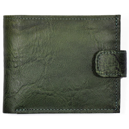 A close-up of a green leather wallet with a clip, showcasing meticulous stitching and European craftsmanship. Features 8 card slots, coin pocket, 2 cash compartments, and additional pockets. Functional luxury for the modern man.