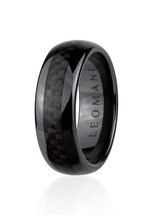 Men's Ring Matte, a sleek black ceramic ring with a carbon fiber band, showcasing modern elegance and durability, perfect for the stylish gentleman.