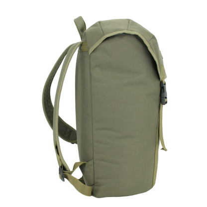 A durable 18L Waterproof Backpack in khaki, designed for daily adventures. Crafted with Cordura material, it offers waterproof construction, 4 smaller pockets for organization, and a padded laptop pocket. Handcrafted in Europe with meticulous attention to detail. From Men In Style.