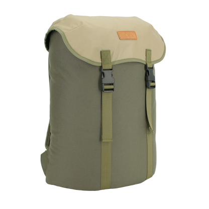 A close-up of the 18L Waterproof Backpack - Khaki & Beige, showcasing its durable Cordura material, waterproof construction, and spacious 18-liter capacity. Perfect for daily adventures, commuting, or hiking, this European handcrafted backpack combines functionality and style.