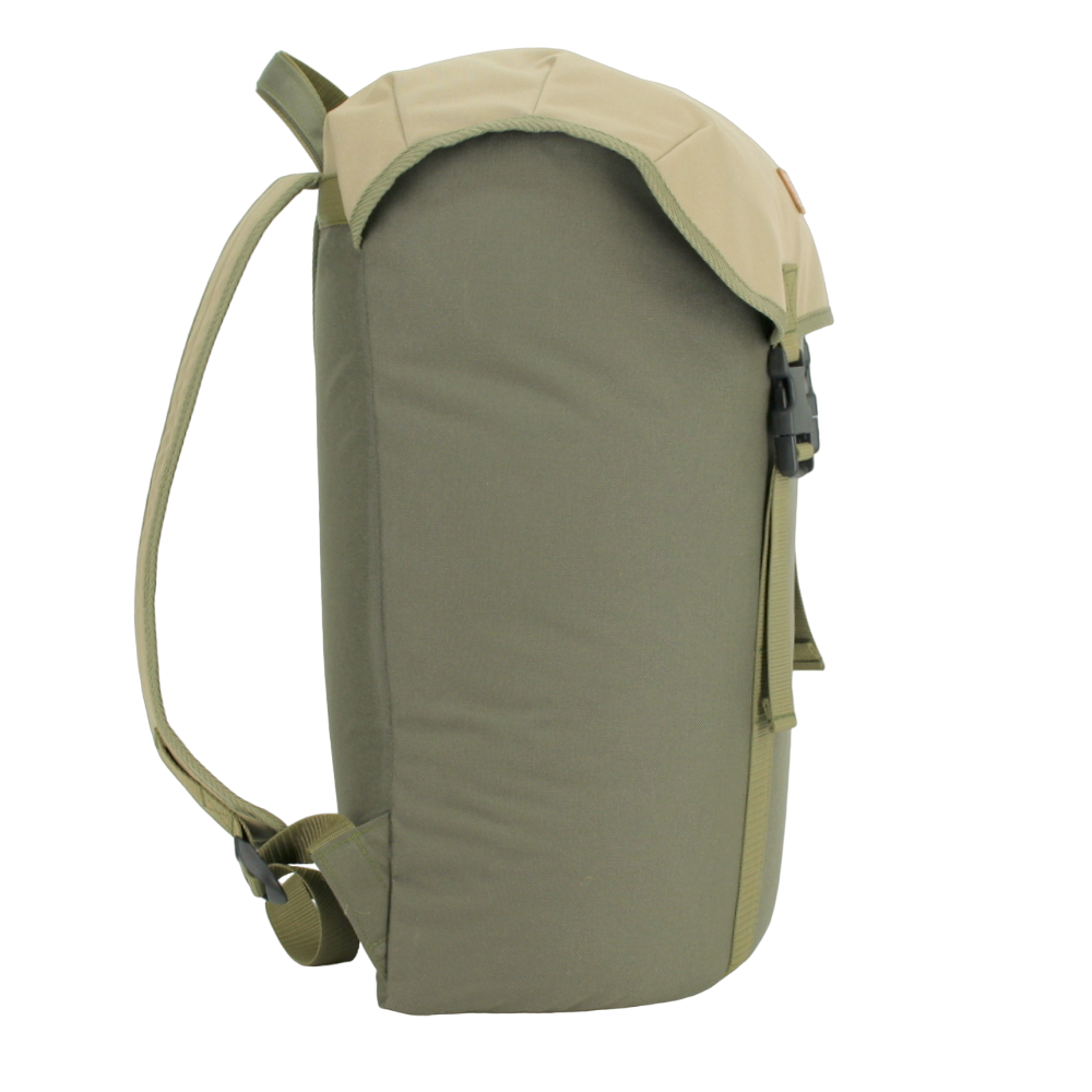 A durable 18L Waterproof Backpack in khaki & beige, perfect for daily adventures. Crafted with Cordura material, waterproof construction, and 4 smaller pockets for easy organization. Handcrafted in Europe with meticulous attention to detail.