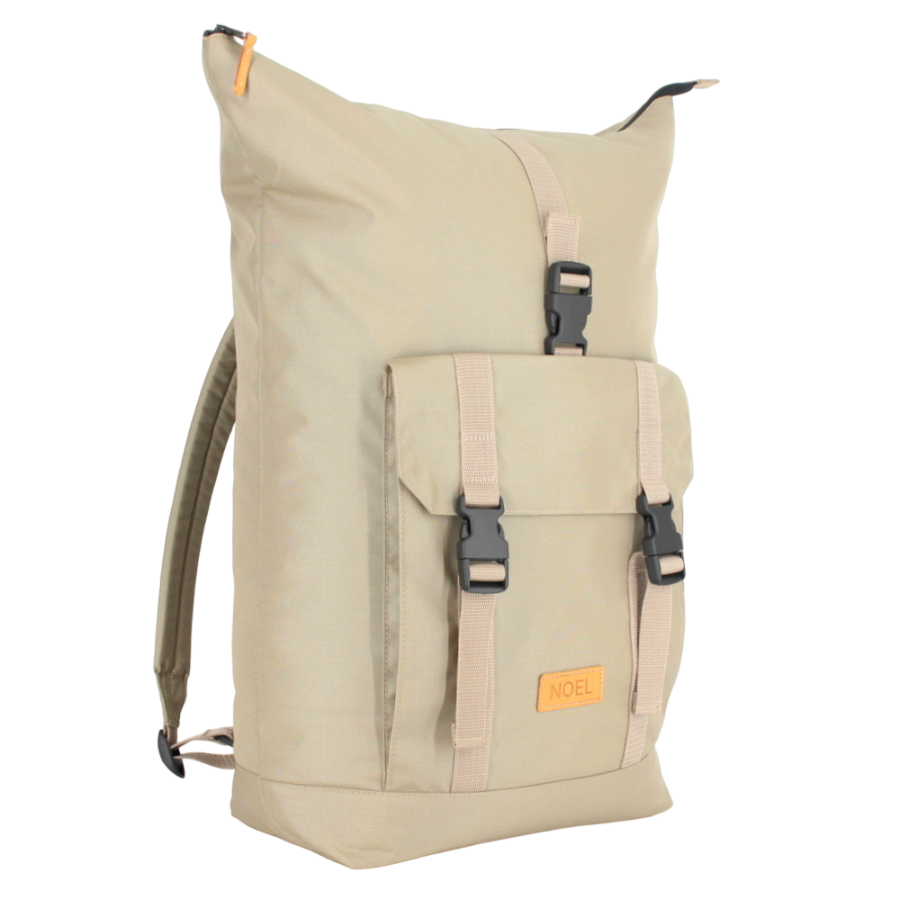 A durable and waterproof 25L beige backpack with black straps, perfect for urban style and rugged adventures. Features organized storage, including a padded laptop pocket and multiple interior pockets. Handcrafted with European craftsmanship. Ideal for city commutes, weekend getaways, or short hiking trips. From Men In Style.