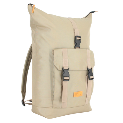 A durable and waterproof 25L beige backpack with black straps, perfect for urban style and rugged adventures. Features organized storage, including a padded laptop pocket and multiple interior pockets. Handcrafted with European craftsmanship. Ideal for city commutes, weekend getaways, or short hiking trips. From Men In Style.