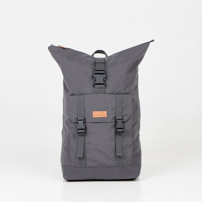 A durable and waterproof 25L Waterproof Backpack in dark grey, designed for urban style and rugged durability. Perfect for city commutes, weekend getaways, or short hiking trips. Features organized storage with a padded laptop pocket and multiple interior pockets. Handcrafted with European craftsmanship.