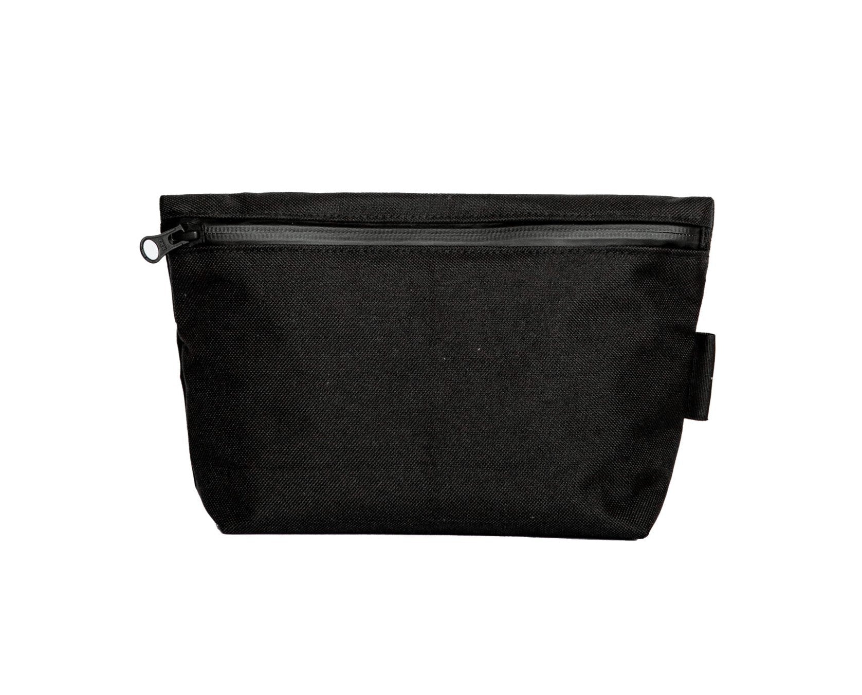 Toiletry bag with water-resistant black polyester canvas, YKK® zippers, and practical lightweight design for travel enthusiasts. Available in two sizes: Small (1.6L) and Medium (4.2L).