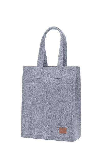 Tote Bag - Grey: A sustainable, weatherproof tote made from recycled PET felt. Features a spacious interior with a laptop pocket. Handmade in Europe for artisanal quality.