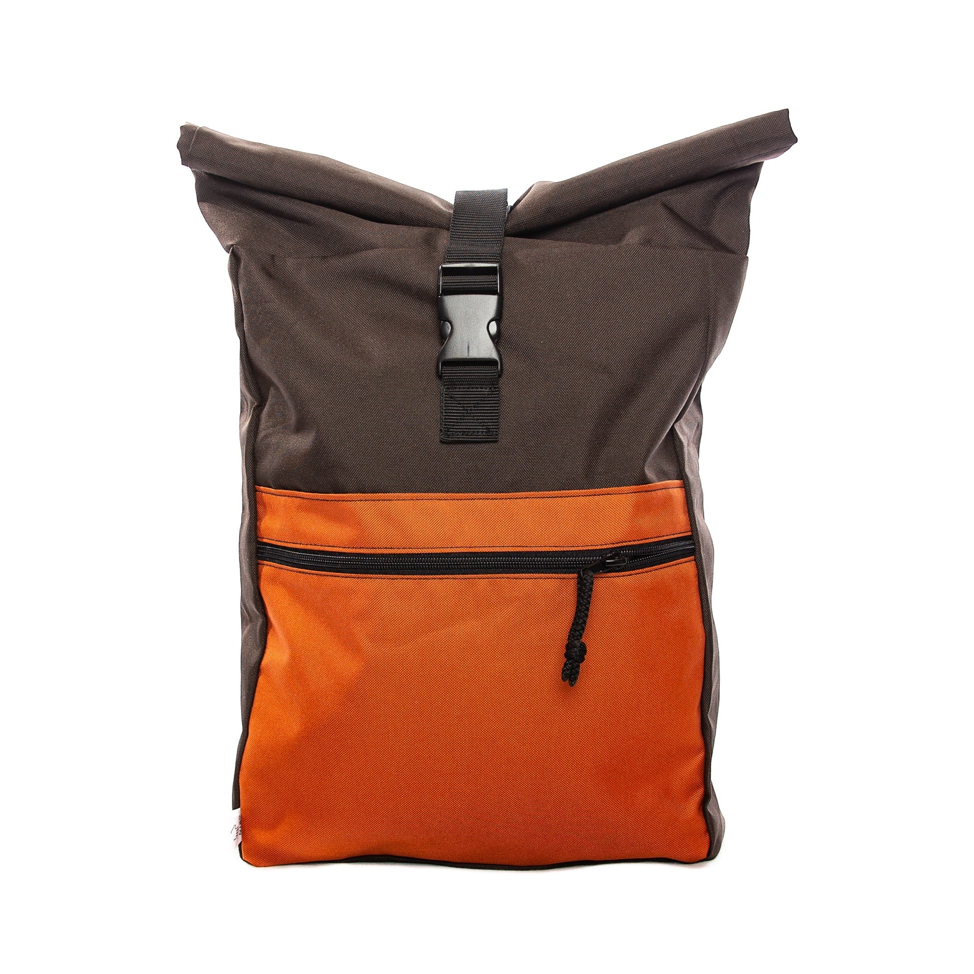 Waterproof Backpack - Brown/Orange: A spacious backpack with multiple compartments, laptop space, and adjustable straps for comfort.