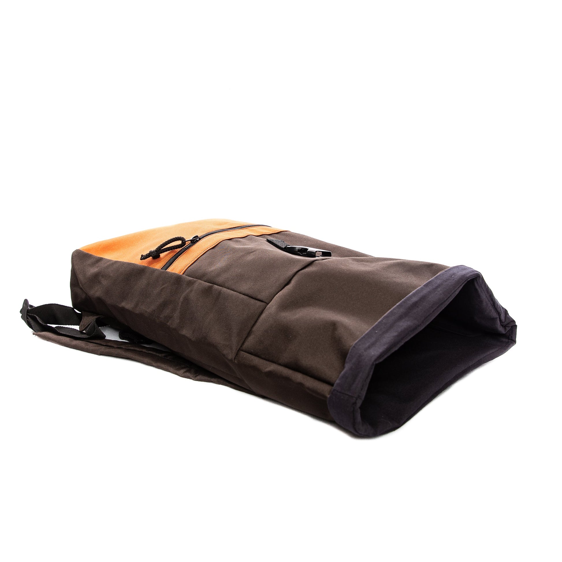 Waterproof Backpack - Brown/Orange: A spacious backpack with secure zippers, laptop compartment, hidden pocket, and adjustable straps for comfort. Ideal for travel and everyday use.