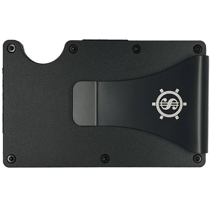 Aluminum Card Holder with RFID Blocking - Black, featuring a sleek design with a clip, securely holds up to 12 cards, emphasizing both style and security.