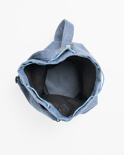 Upcycled bag - Blue: Handmade from durable leftover fabric with faux leather strap details. Eco-friendly and unique.