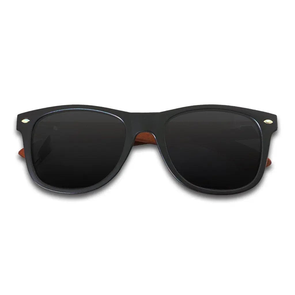Eyewood Wayfarer - Onyx sunglasses with wooden frame and black lenses, handmade for a natural, comfortable, and stylish look.