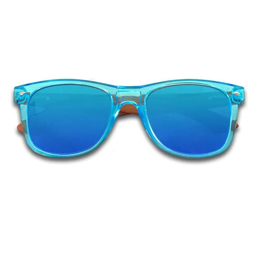 Eyewood Wayfarer - Sapphire sunglasses with polarized UV400 lenses, stainless steel hinges, and handmade wooden frames. Lightweight and unique, these sunglasses offer comfort and style.